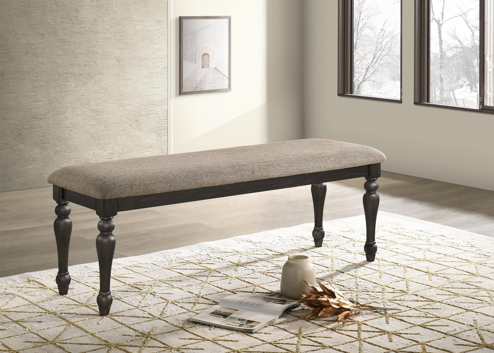 Coaster Bridget Upholstered Dining Bench Stone Brown and Charcoal Sandthrough