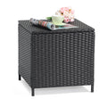 Verano Garden Outdoor Wicker Side Table, Small Storage Rattan Wicker End Table, Square Resin Coffee Table For Garden Porch Deck