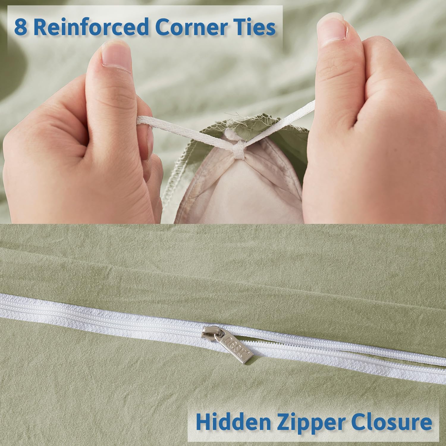 Nestl Light Sage California King Duvet Cover Sets - Soft Prewashed Cal King Duvet Cover, 3 Piece, With Zipper Closure, 1 Duvet Cover 104X98 Inches And 2 Pillow Shams - No Comforter