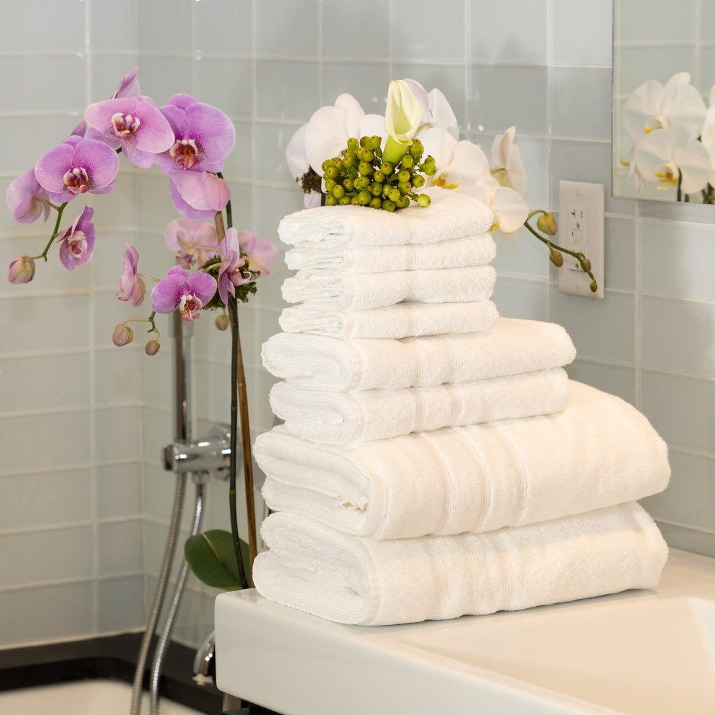 Mosobam Luxury Turkish 8Pc Towel Set 30X58 16X30 13X13 White 700 Gsm Bamboo Viscose & Aegean Turkish Combed Cotton