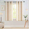 Jubilantex Tan White Buffalo Check Semi Sheer Curtain Panels Gingham Plaid Textured Curtains Drapery,Farmhouse Grommet Window Dr