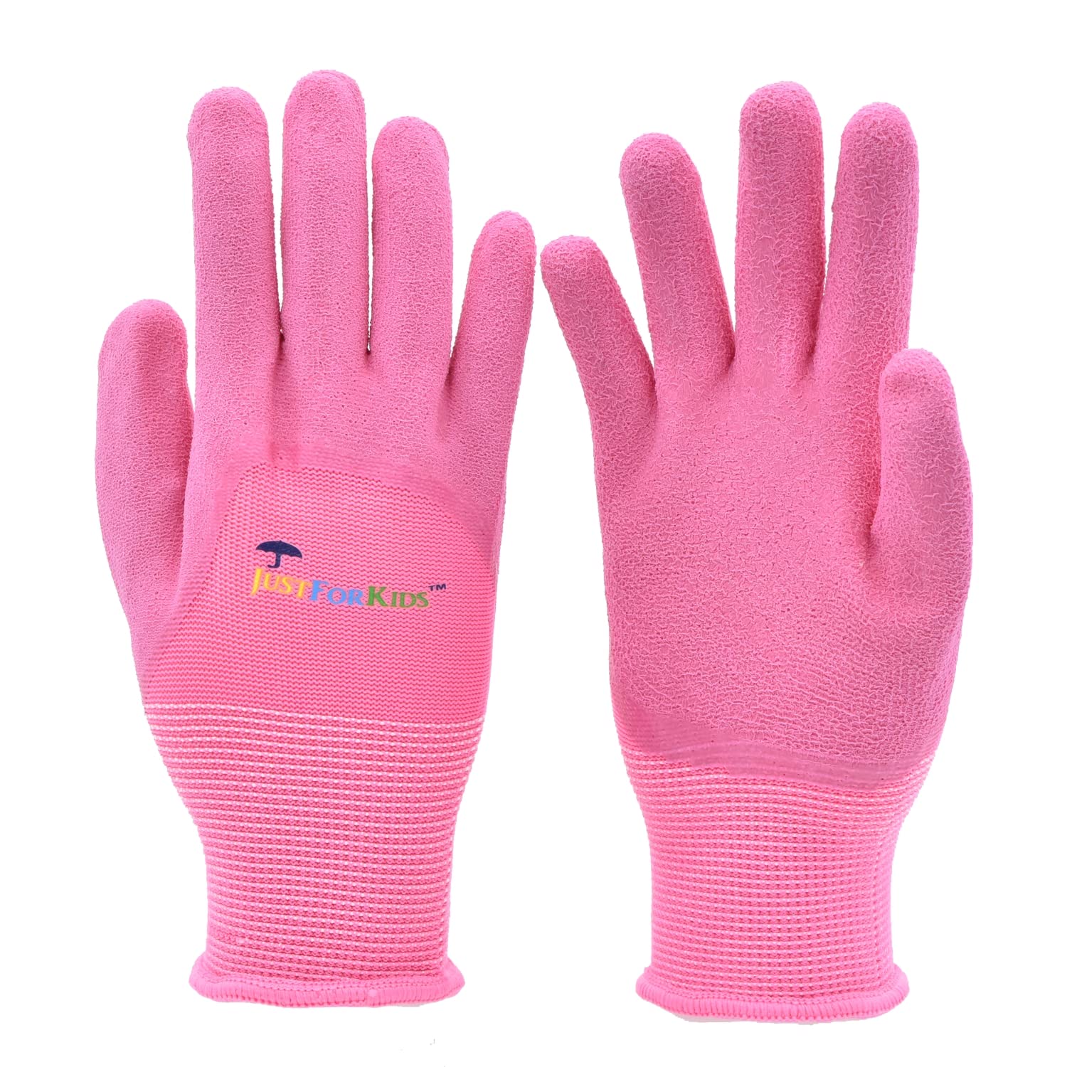 G & F Products 2040P 3 Pair Pack Justforkids Premium Microfoam Texture Coated Kids Garden Gloves, Kids Work Gloves, Pink
