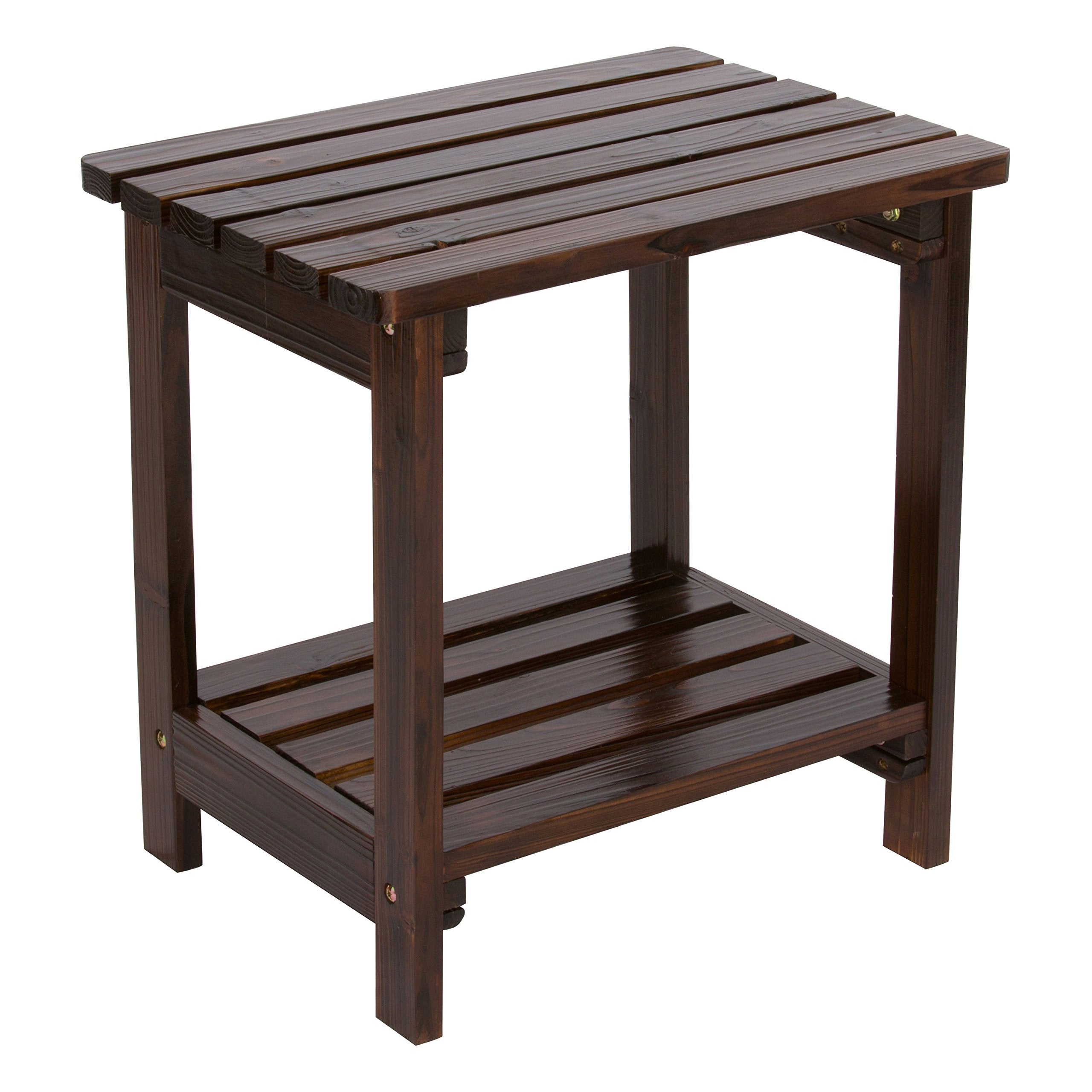 Shine Company Providence Rectangular Solid Wood Table, Outdoor Adirondack Small Patio Table – Burnt Brown