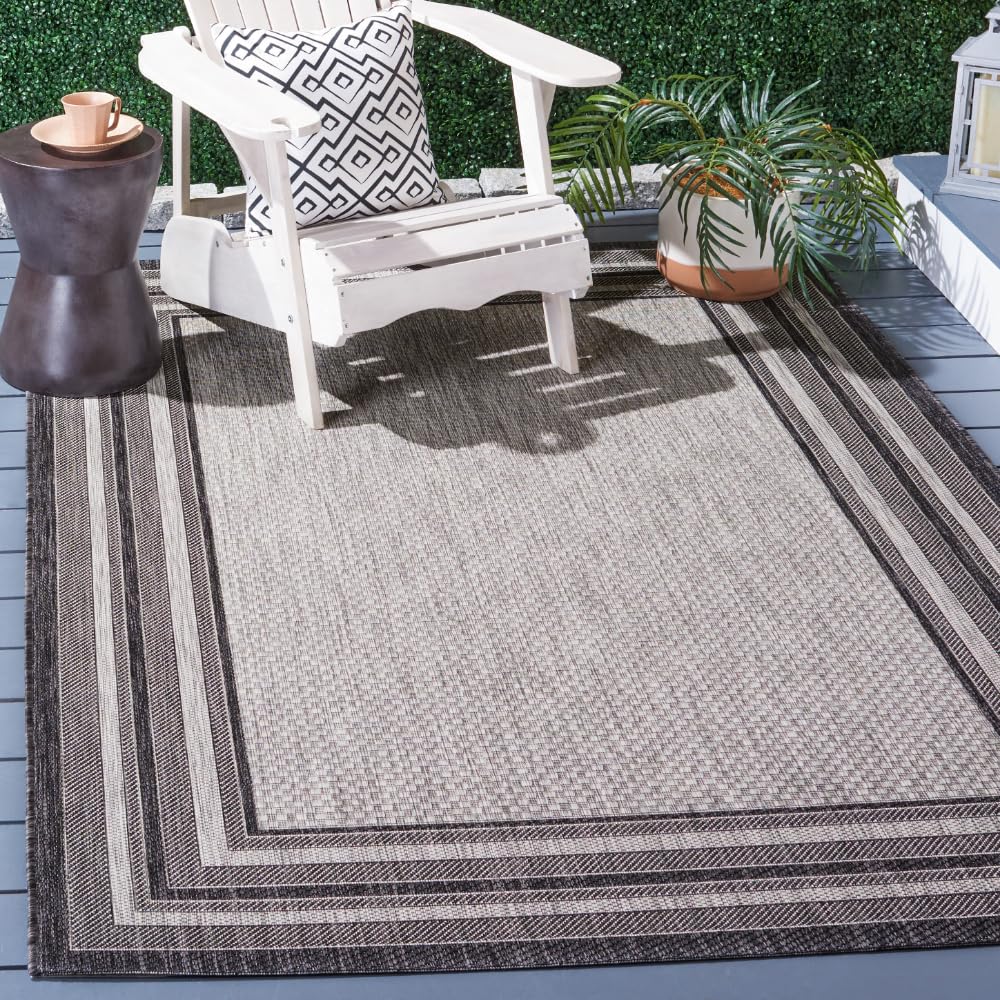 Safavieh Courtyard Collection 6'7' X 9'6' Light Grey/Black Cy8475 Indoor-Outdoor Waterproof Easy-Cleaning Patio Backyard Mudroom Area-Rug