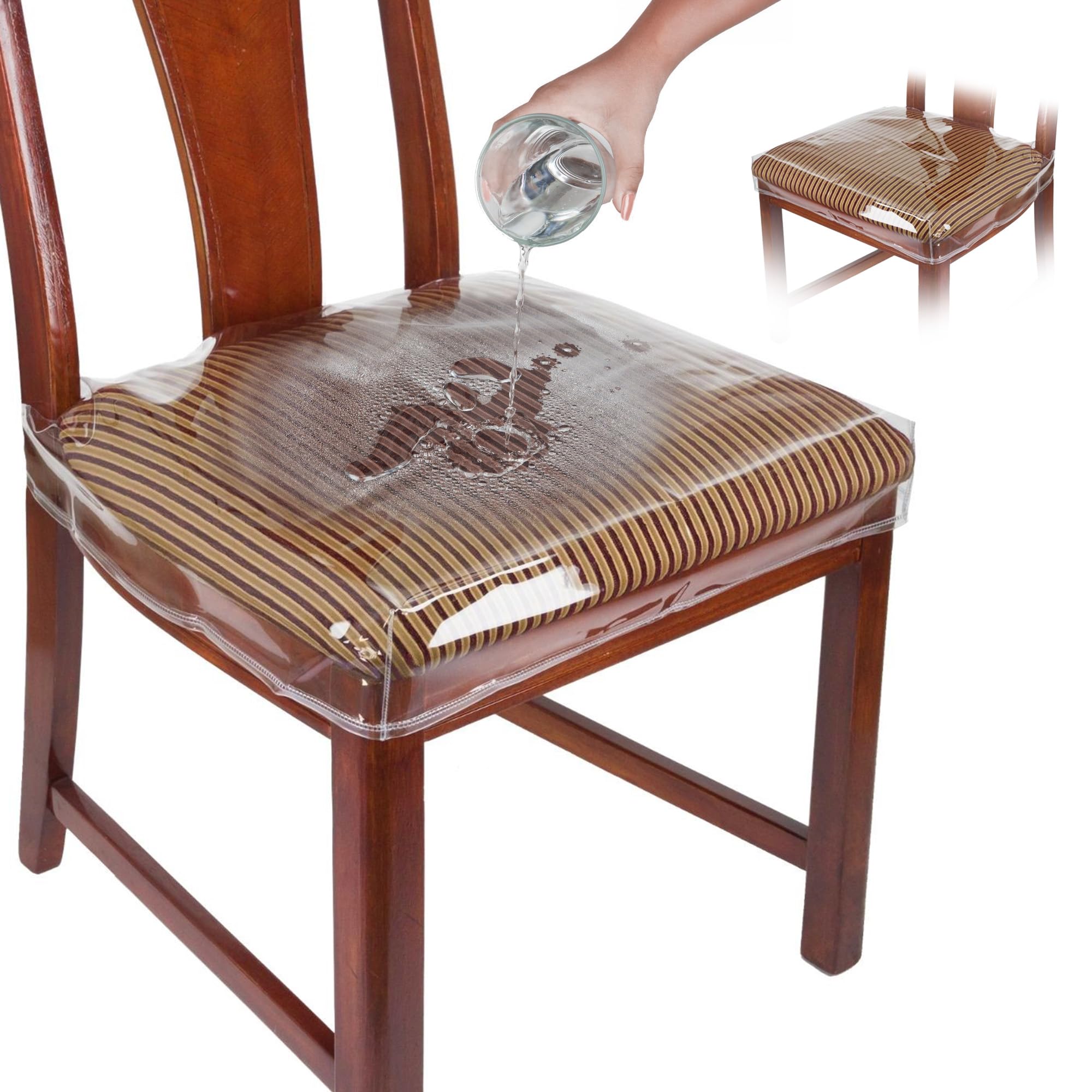 Plastic Chair Covers, Plastic Seat Covers For Dining Chairs, Chair Protector, Vinyl, Clear, Waterproof For Cushion, Cats, Kids, Kitchen Room Table, Fits 16-18 Inch, 2 Pack