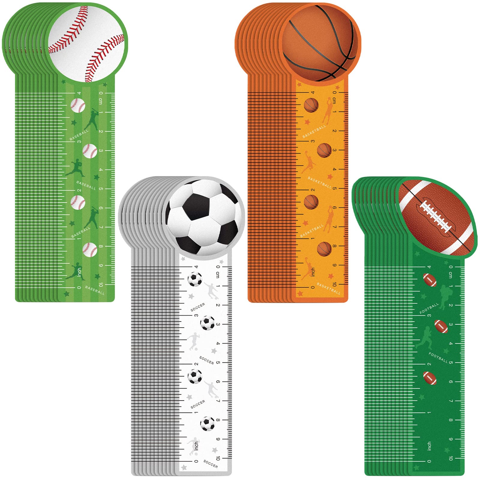 Teling 48 Pcs Cute Sports Bookmark Rulers Back to School Bulk Sport Themed Reading Ruler Birthday Party Favor Gift for Kids Stud