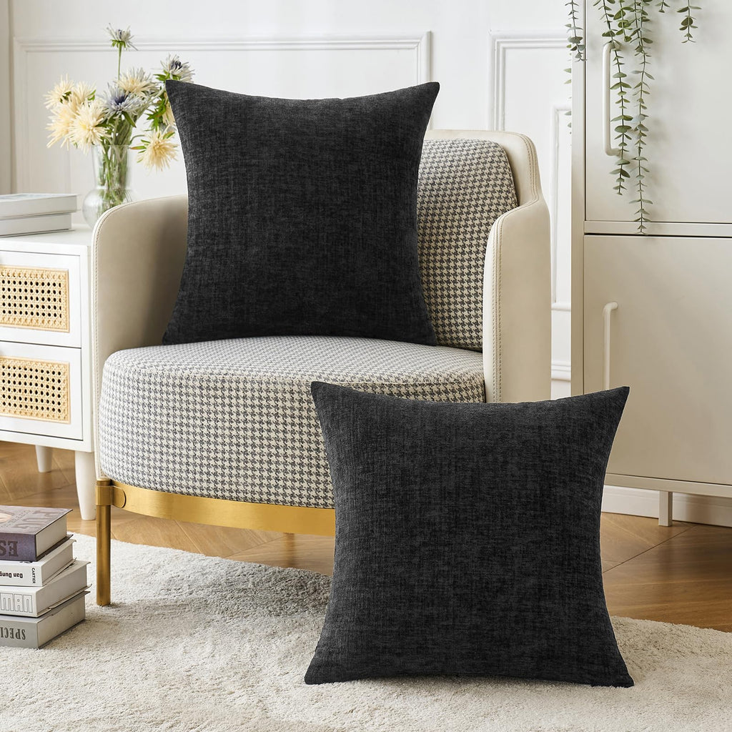 Miulee Halloween Pack Of 2 Couch Throw Pillow Covers 20X20 Inch Soft Black Chenille Pillow Covers For Sofa Living Room Solid Dye