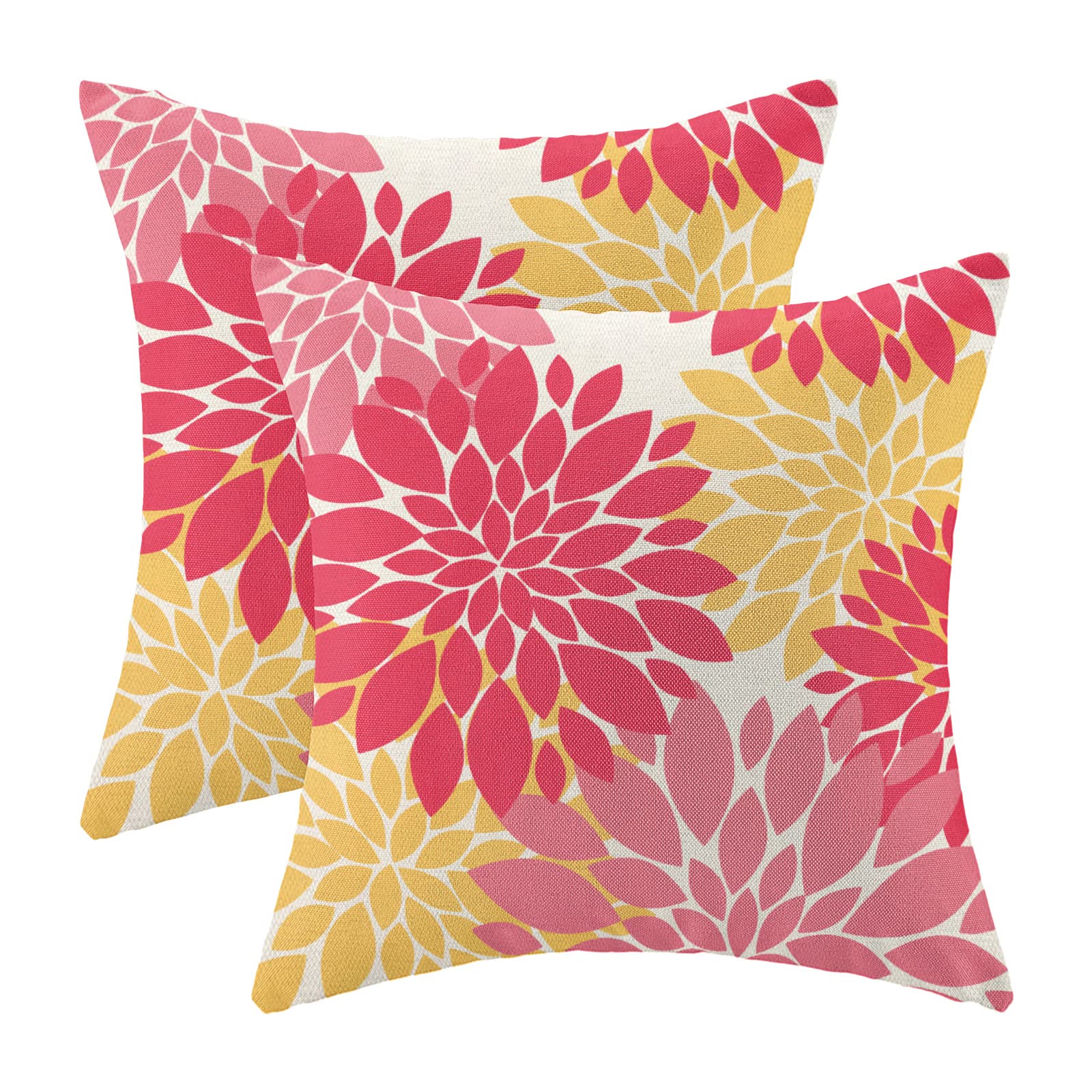 Decorative Preppy Pillow Covers 16x16 Inch Set of 2 Pink Yellow Dahlia Floral Decor Throw Pillows Summer Modern Geometry Flower 