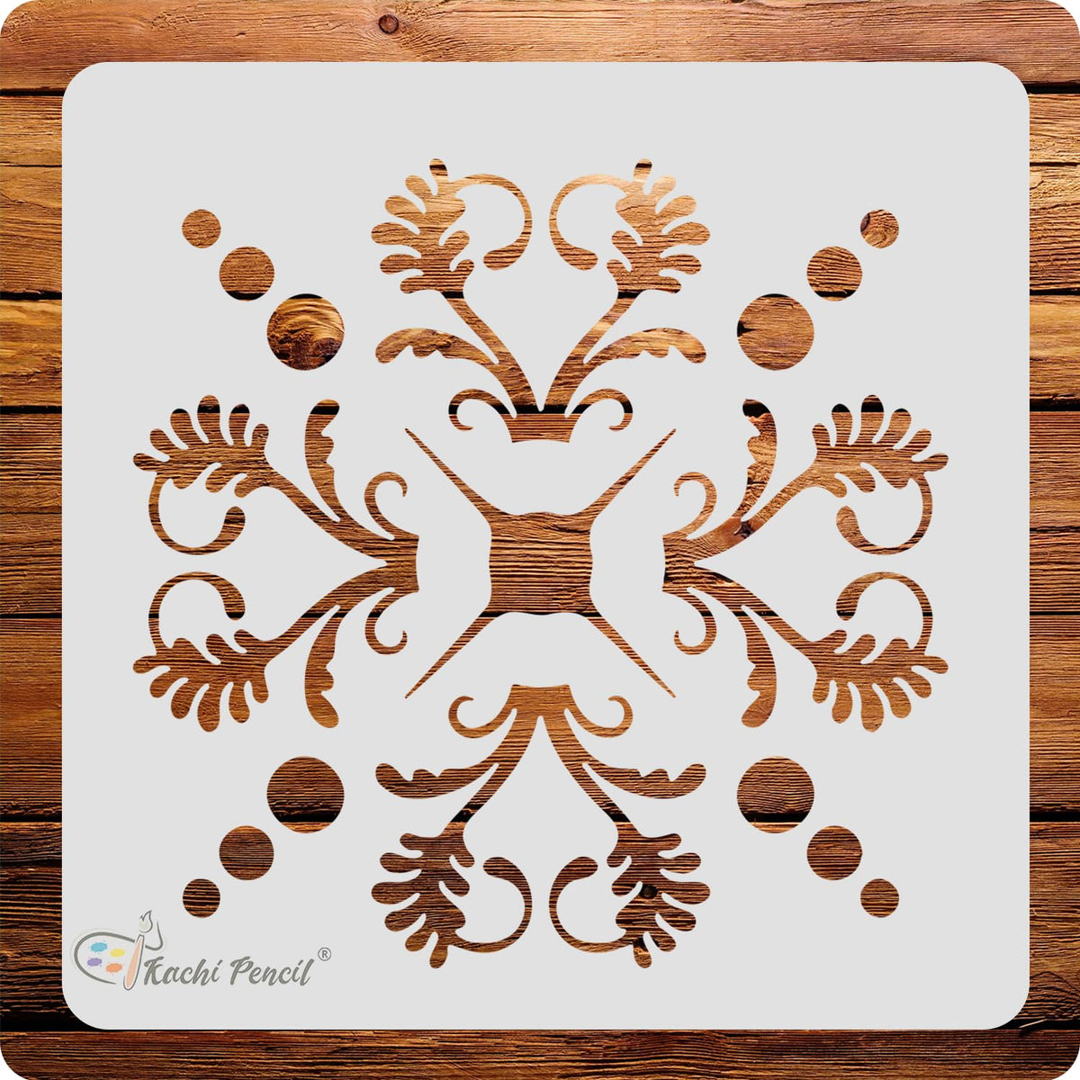 Kachi Pencil Floral Round Mandala Design Craft Stencil for Art and Painting, Size 6 x 6 inch Reusable Stencil for Painting, Fabr