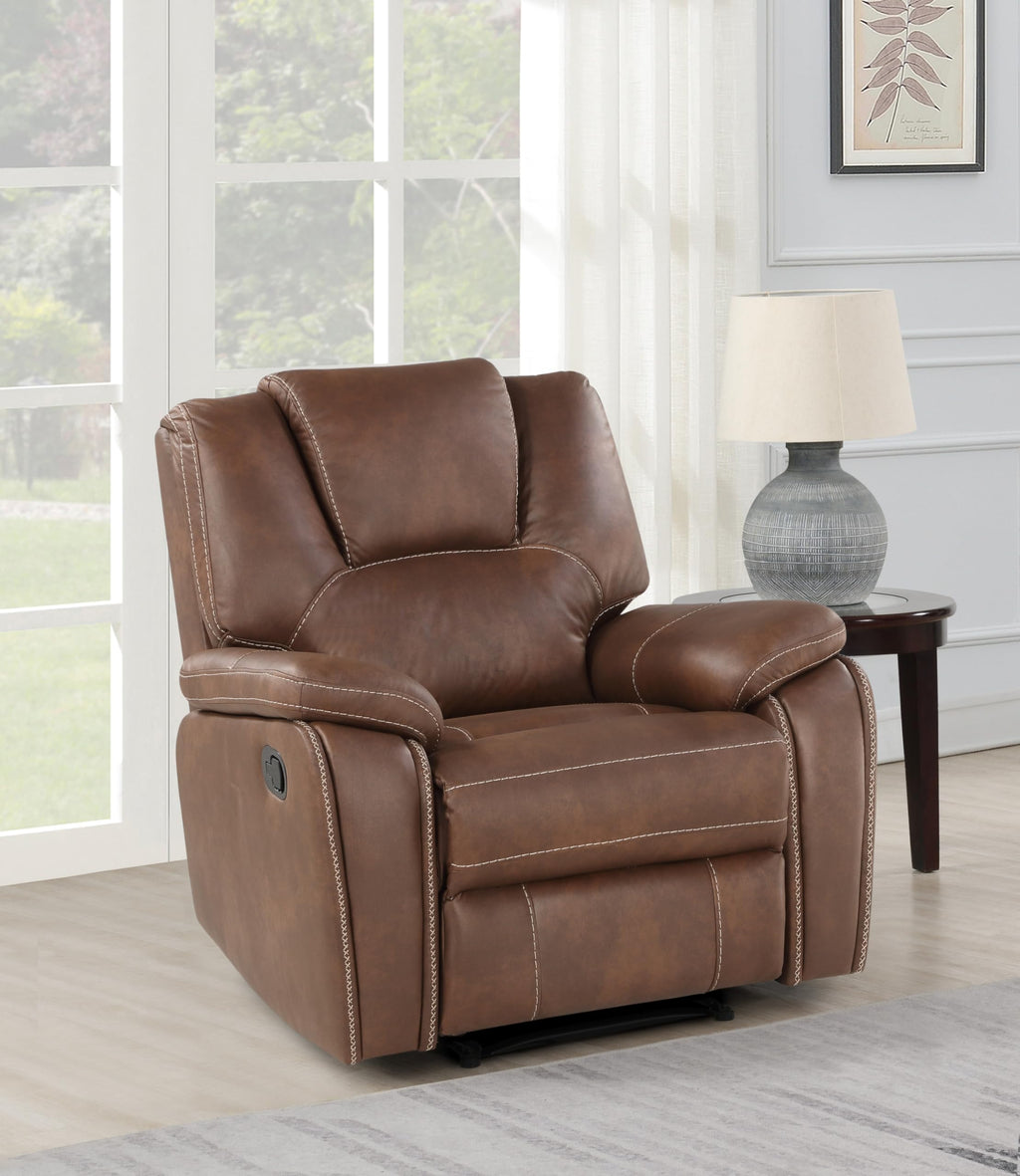 Steve Silver Co Katrine Manual Recliner, Chestnut Brown, Padded Faux-Leather Armrests, Raised Headrest, Living Room, Home Theater, Bedroom, 36" D x 23" W x 19" H, Brown