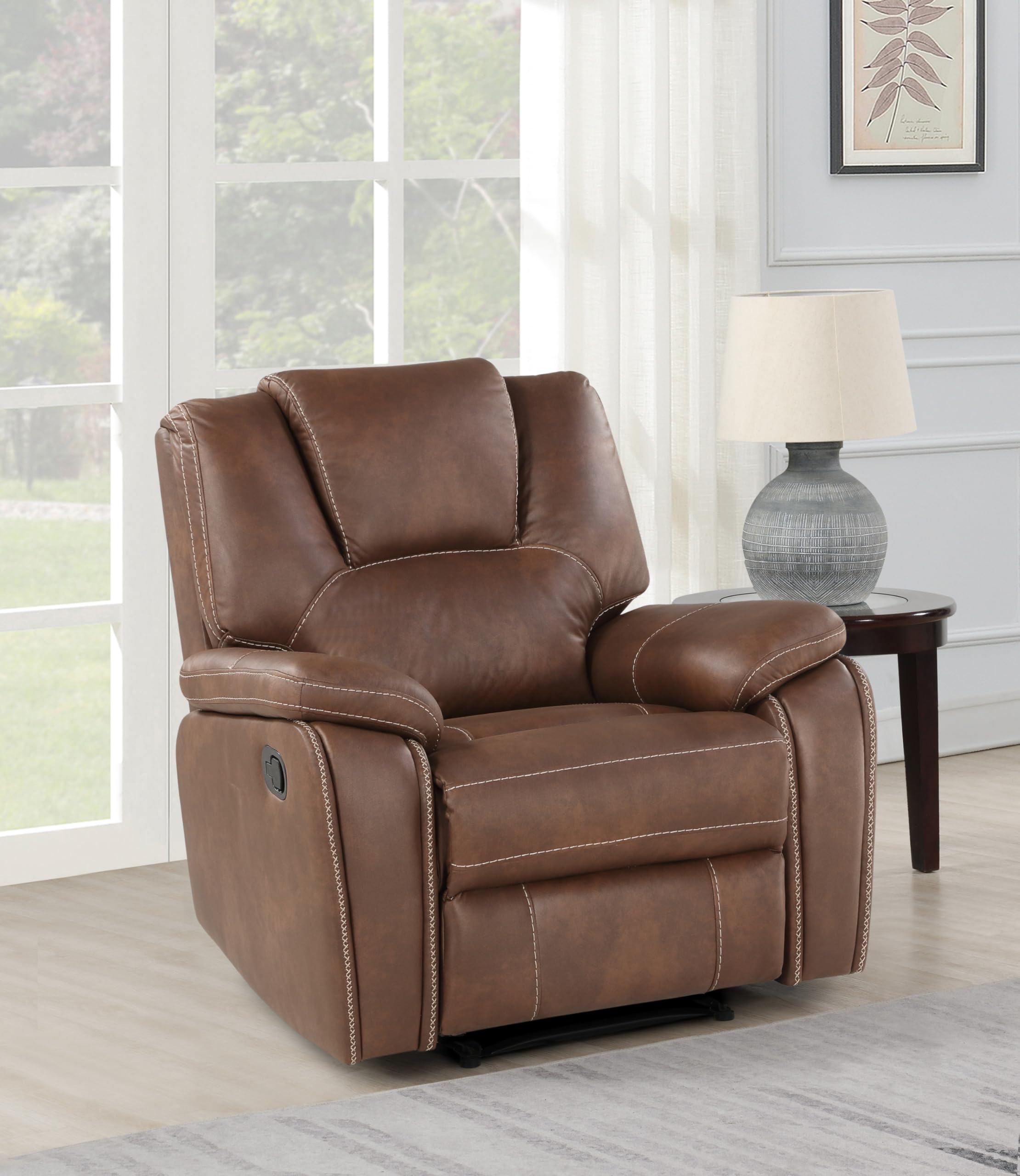 Steve Silver Co Katrine Manual Recliner, Chestnut Brown, Padded Faux-Leather Armrests, Raised Headrest, Living Room, Home Theater, Bedroom, 36" D x 23" W x 19" H, Brown