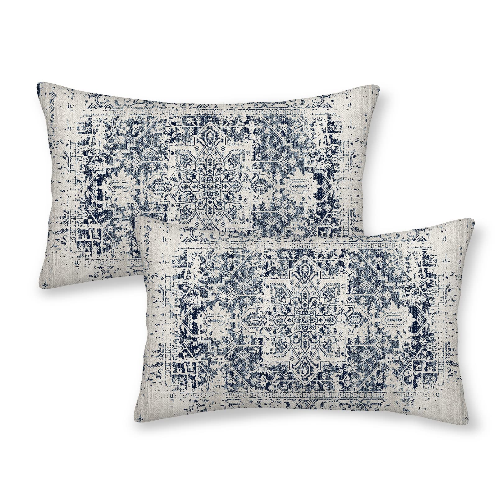 Betginy Boho Pillow Covers 12X20, Blue And White Ethnic Design Outdoor Decorative Throw Pillows For Couch, Carpet Pattern Decor