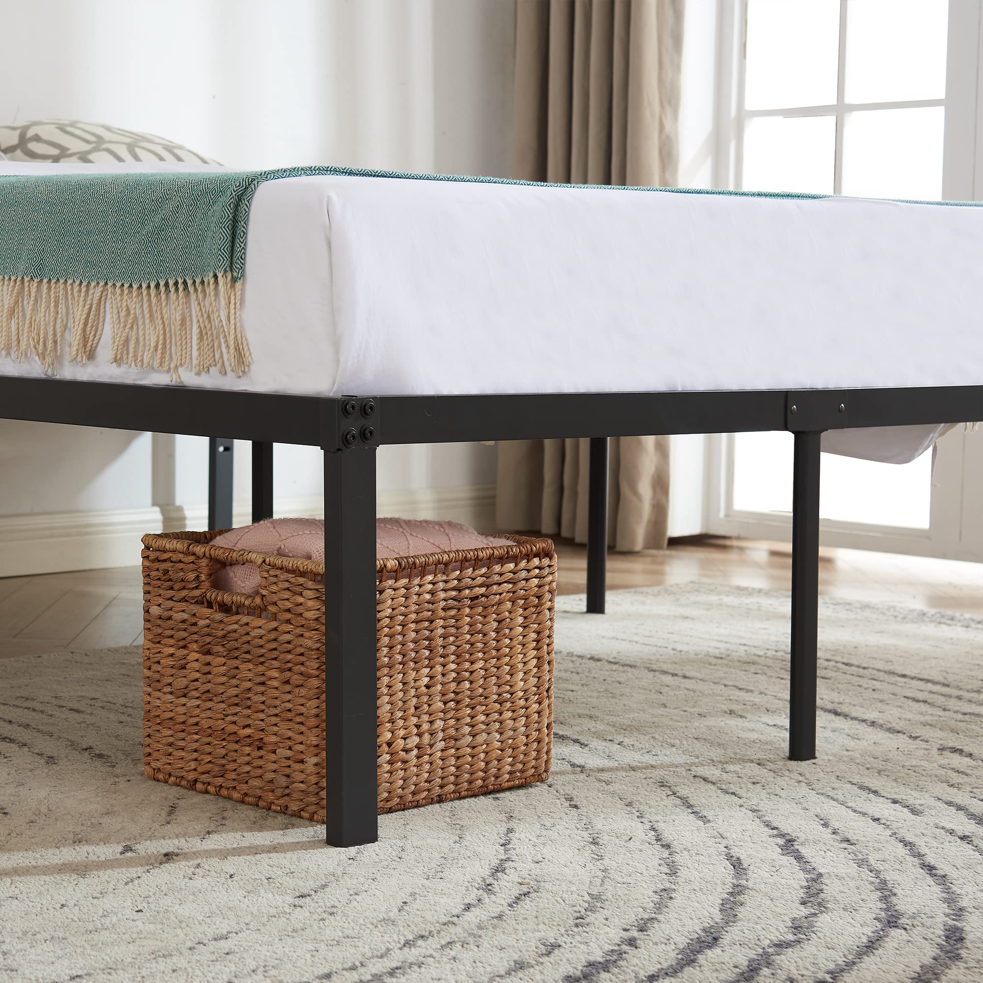 Vecelo 18 Inch Full Metal Platform Tall Bed Frame,Heavy Duty Steel Slat/Easy Assembly Mattress Foundation/No Box Spring Needed