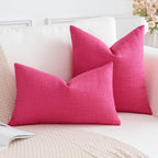 Otostar Pack Of 2 Throw Pillow Covers 20X20 Inch Linen Hot Pink Pillowcases Farmhouse Decorative Solid Pillow Covers 50X50 Cm Sq