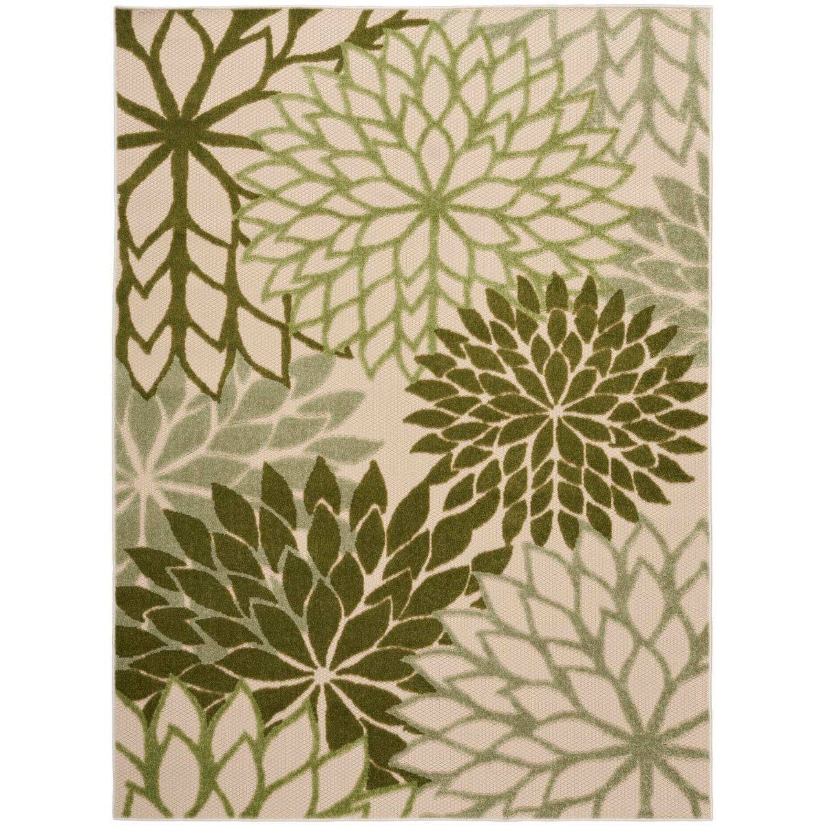 Nourison Aloha Tropical Indoor/Outdoor Ivory Green 3'6' X 5'6' Area Rug, Easy Cleaning, Non Shedding, Bed Room, Living Room, D