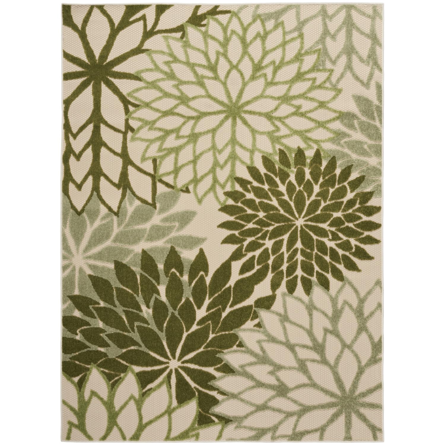 Nourison Aloha Tropical Indoor/Outdoor Ivory Green 3'6' X 5'6' Area Rug, Easy Cleaning, Non Shedding, Bed Room, Living Room, D
