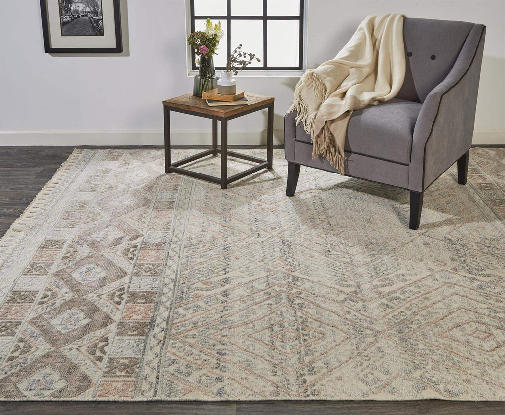 HomeRoots 512574 8 x 10 ft. Ivory Blue & Gray Geometric Hand Knotted Rectangle Area Rug