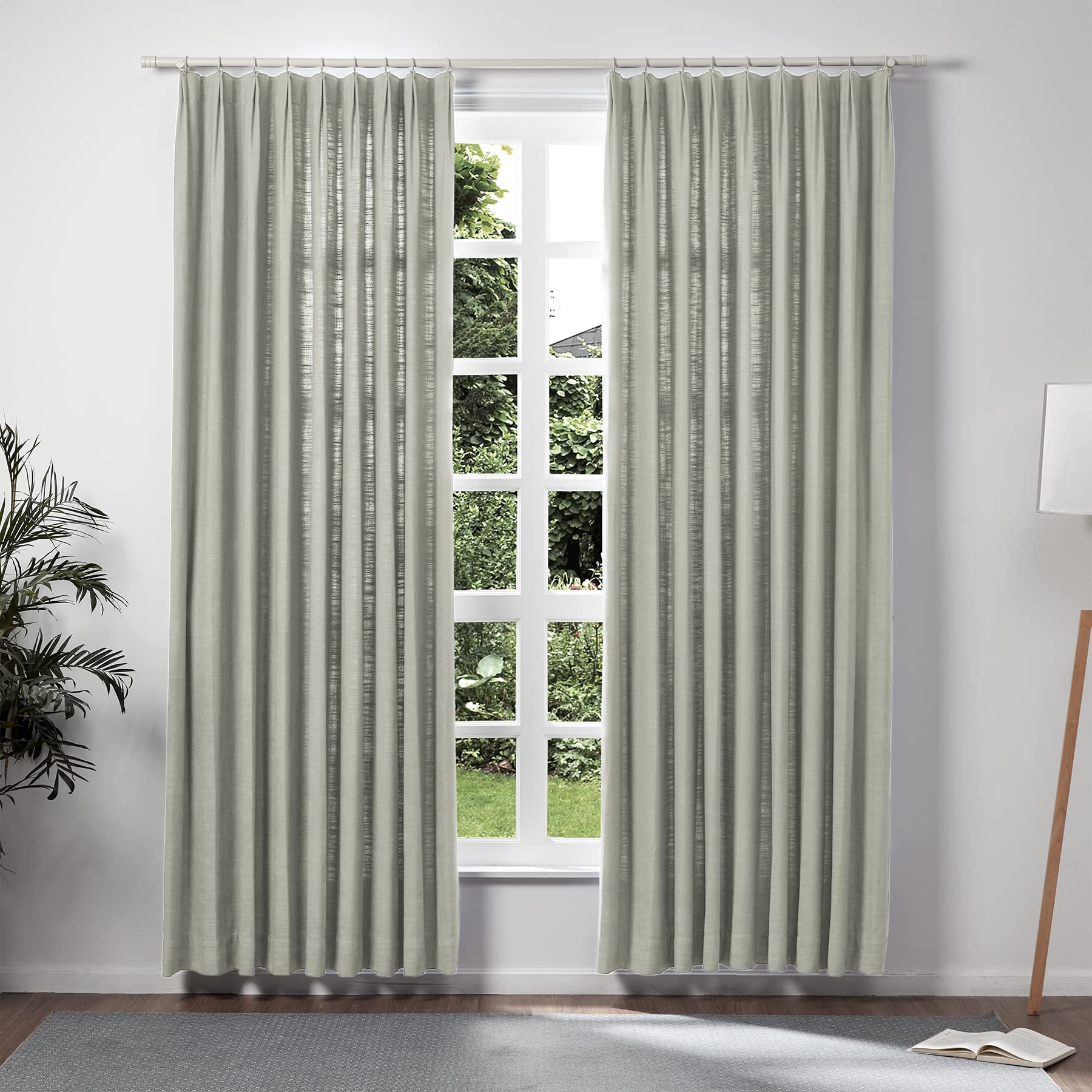 Twopages Gray Linen Pinch Pleated Drape For Apartment, Room Darkening Light Filtering Double Layer Lined Curtain Window Treatmen