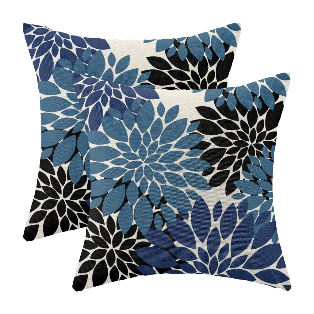 Navy Blue Black Pillow Covers 20x20 Inch Set of 2 Dahlia Floral Decor Throw Pillows Summer Modern Geometry Flower Outdoor Decora