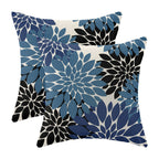 Navy Blue Black Pillow Covers 20x20 Inch Set of 2 Dahlia Floral Decor Throw Pillows Summer Modern Geometry Flower Outdoor Decora