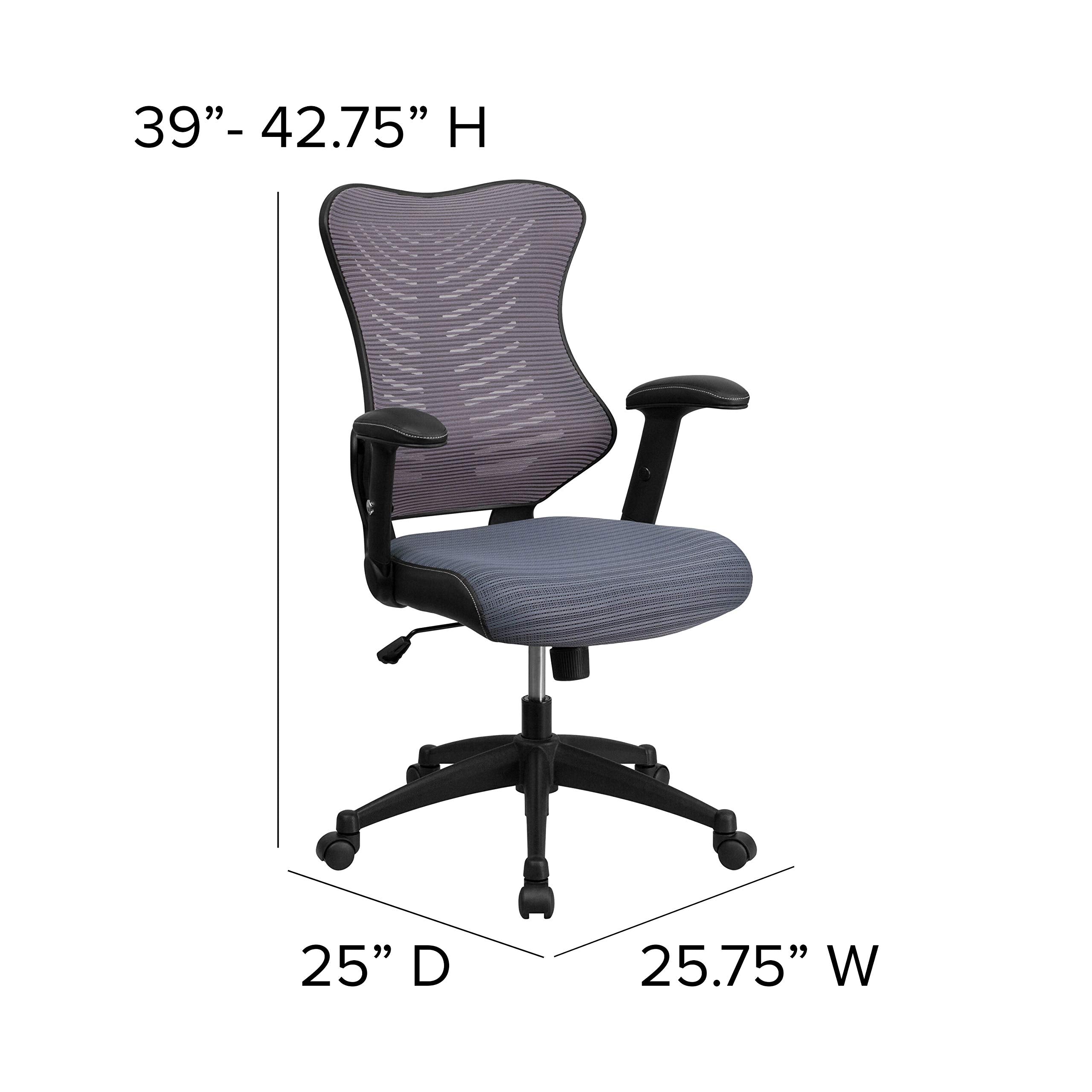 Flash Furniture Kale High Back Designer Gray Mesh Executive Swivel Ergonomic Office Chair with Adjustable Arms