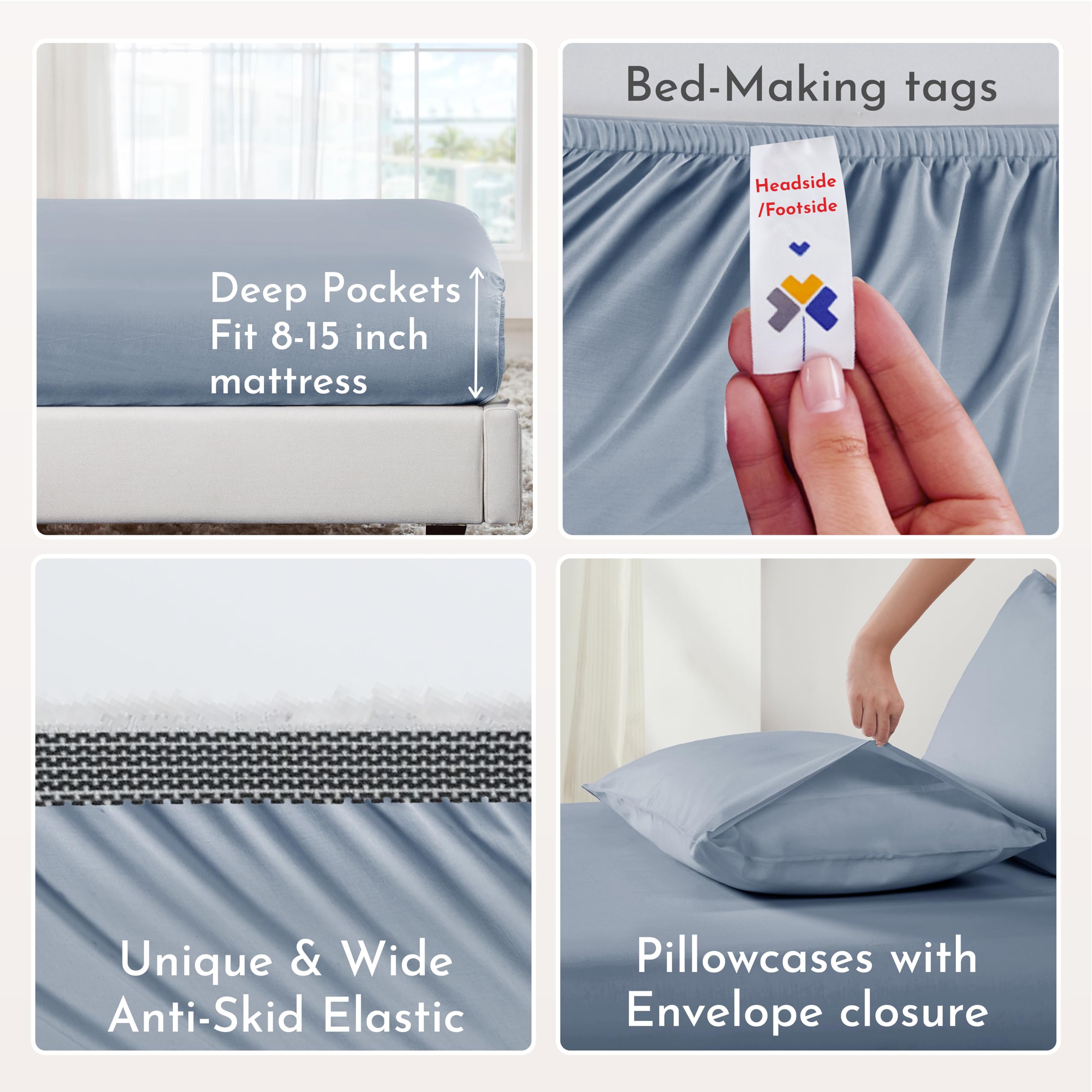 California Design Den 100% Organic Cotton Sheets For California King Size Bed, Deep Pocket Percale Gots Certified, California King Bed Sheets Set, Soft,Breathable & Cooling Sheets, Blue Hydrangea