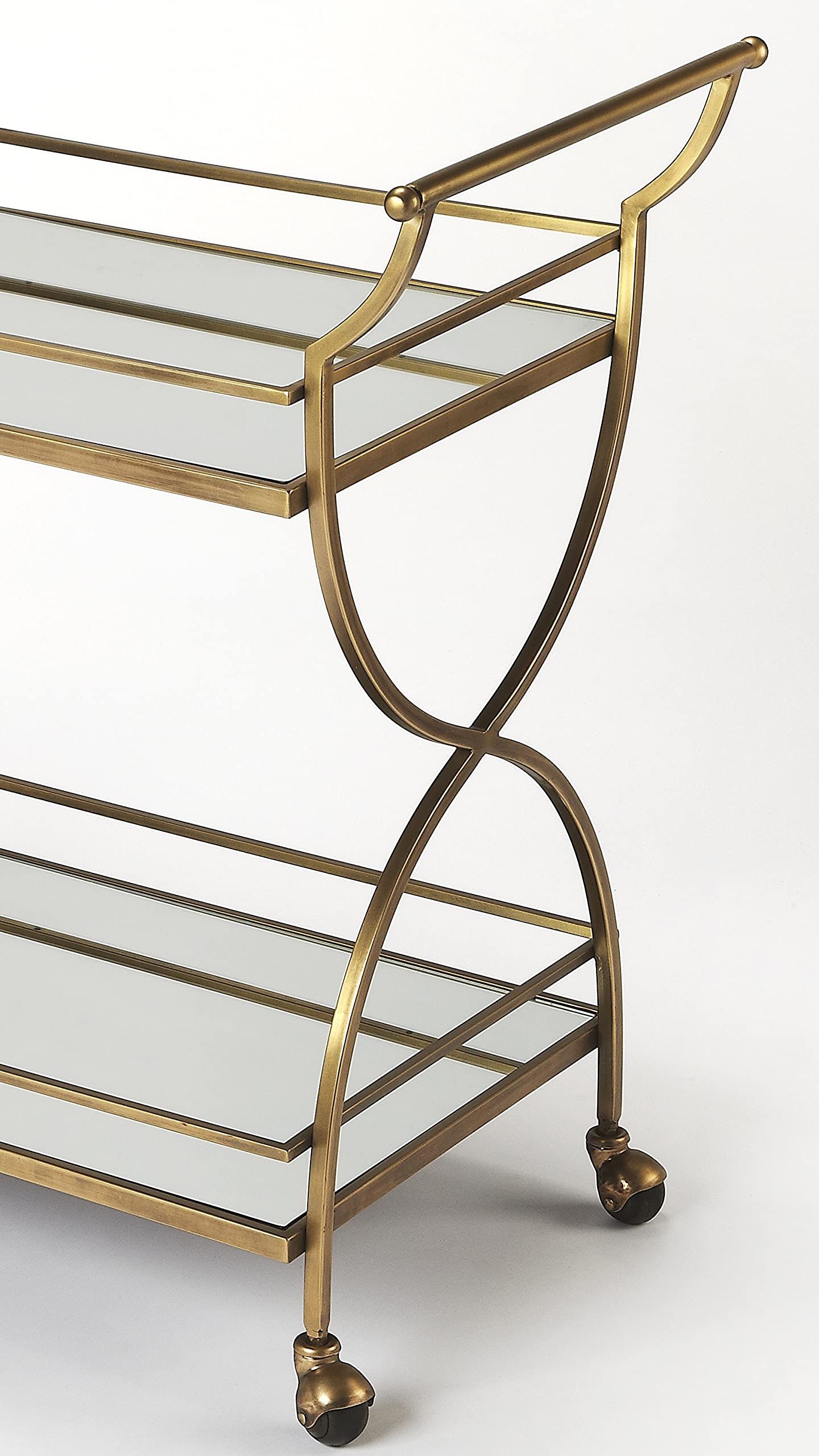 HomeRoots Stainless Steel, Aluminium, MDF, Mirrored Glass Antique Gold Bar Cart