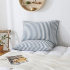 H Household Pillowcases, 100% Cotton Jersey Knit, Soft And Cozy, Wrinkle, Stain Resistant With Envelope Closure (Blue Stripe, Qu