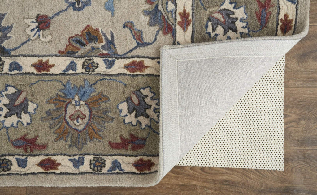 HomeRoots 514824 8 x 10 ft. Ivory Taupe & Blue Wool Floral Hand Tufted Handmade Stain Resistant Rectangle Area Rug