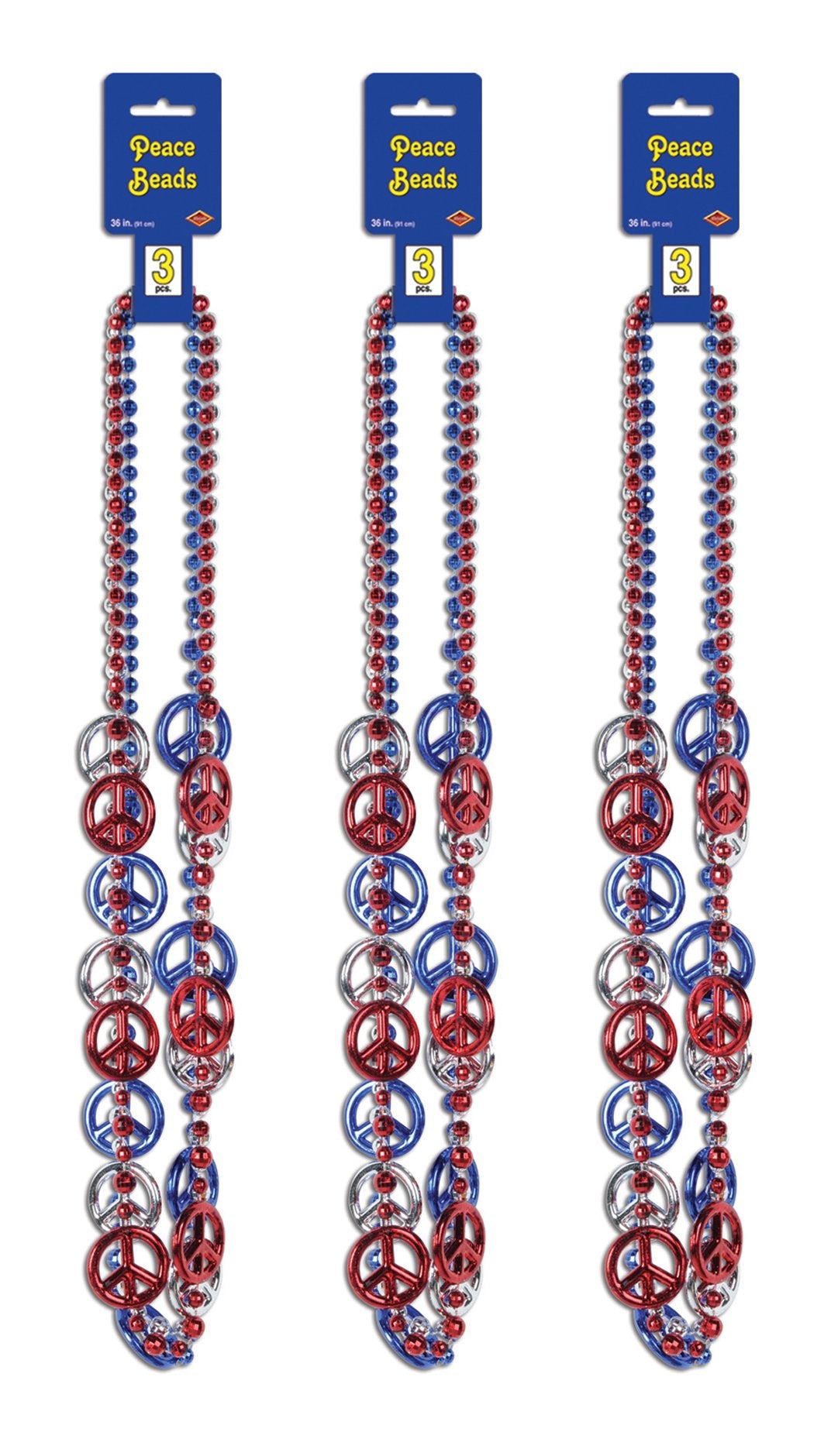 Beistle , 9 Piece Patriotic Peace Sign Beads, 36', Red/Silver/Blue