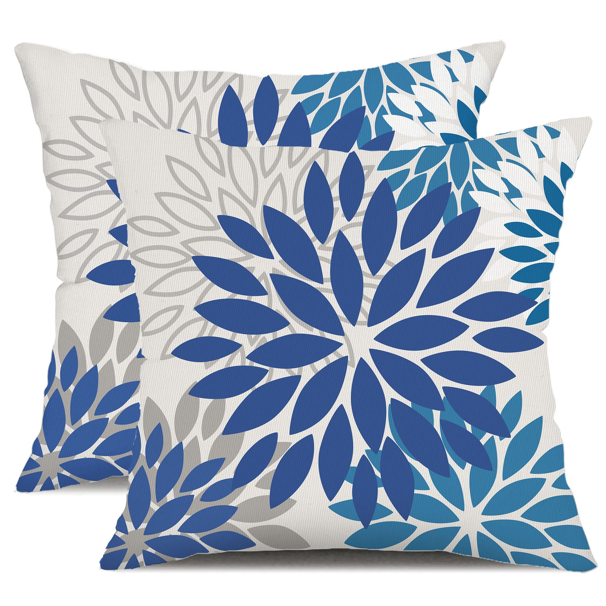 Dfxsz Blue Flower Pillow Covers 18X18 Inch Set Of 2 Dark And Light Blue Colored Pillow Farmhouse Outdoor Waterproof Decor For Pa