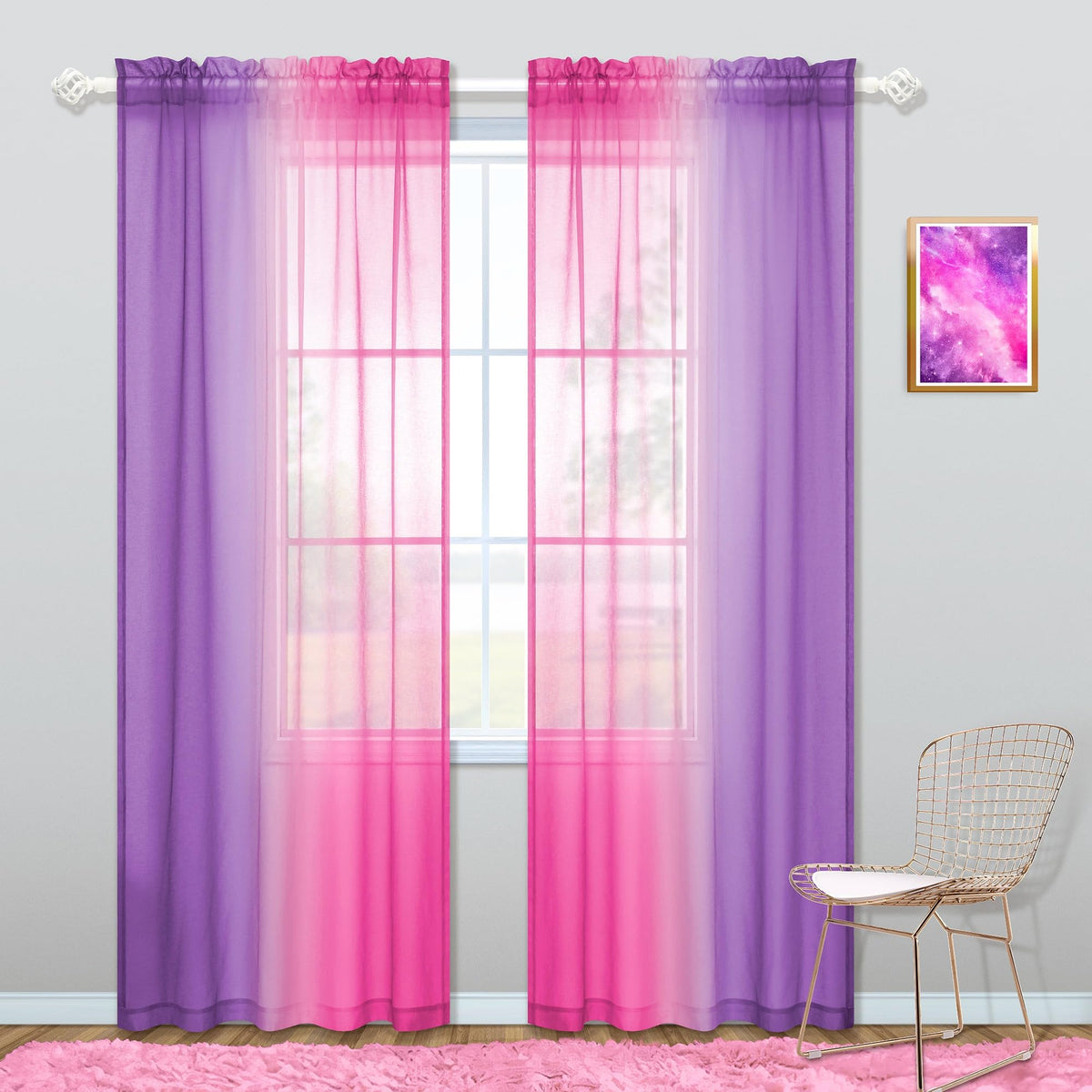 Koufall Room Decor For Teen Girls Bedroom Decoration Pink And Purple Sheer Kids Curtains Set Of 2 Panels 52 X 84 Inch Length