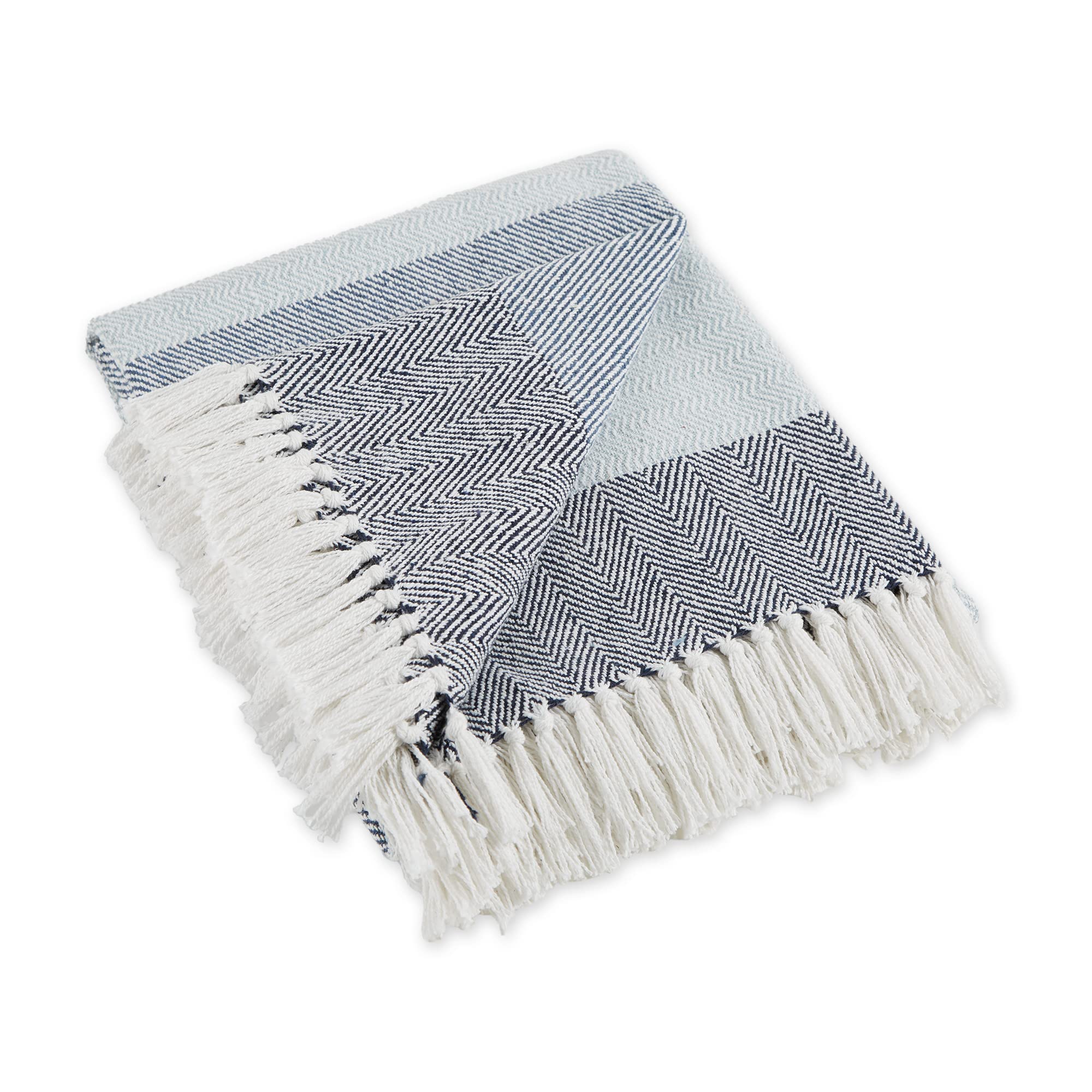 Dii Herringbone Striped Collection Cotton Throw Blanket, 50X60, Blue