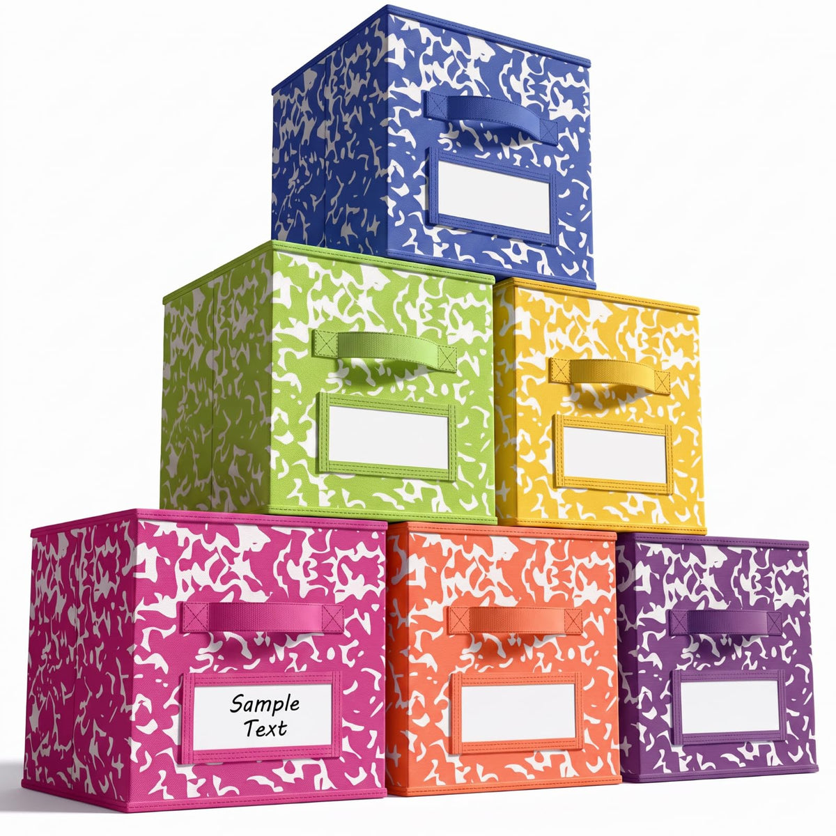 LemonRoad 6 Fabric Cube Storage Bin 11 Classroom Bin, Rainbow, Label