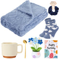 Suncalla 7 Pcs Winter Birthday Gifts for Women, Self Care Party Gifts Throw Blanket Socks Mug Set, Gift for Mom Teacher Nurse(Bl