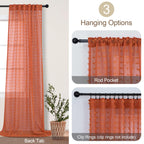 Dancurton Rust Orange Sheer Curtains 96 Inches Long 2 Panels Living Room 52 Inch Width Boho Farmhouse Sheer Window Curtain Pom P