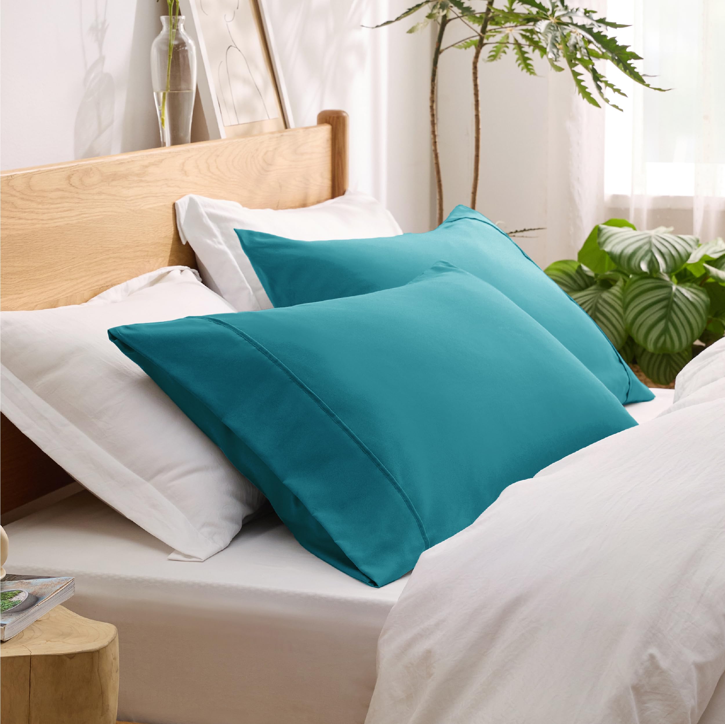 Bedsure Pillow Cases Standard Size Set Of 2 - Teal Brushed Microfiber Pillowcases, Super Soft And Cozy Pillowcase, Pillow Case Covers With Envelop Closure, 20X26 Inches