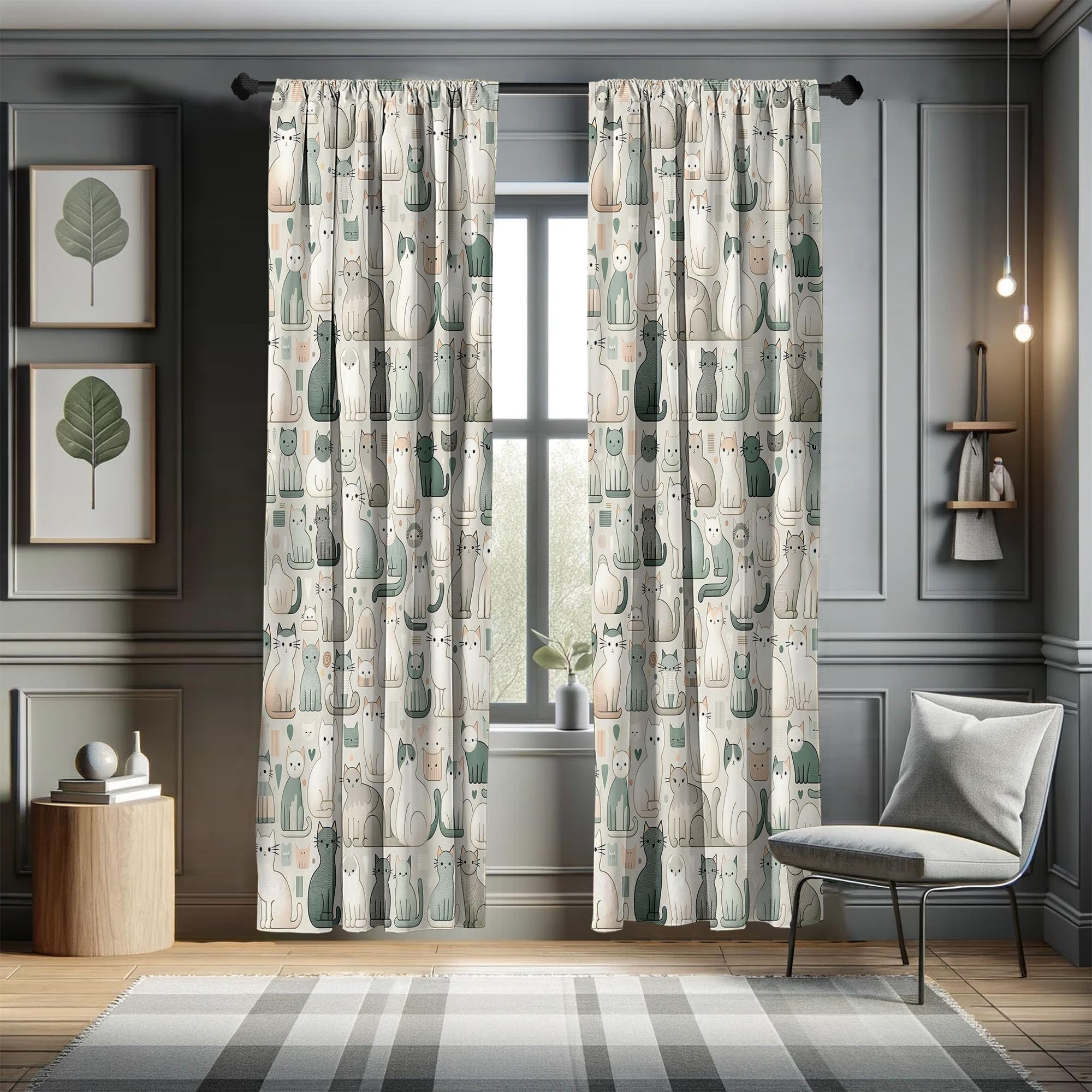 Ambesonne Cats Window Curtains Pack Of 2, Cartoon Illustration Of Delicate Kitten World With Muted Colors Modern, Lightweight Se