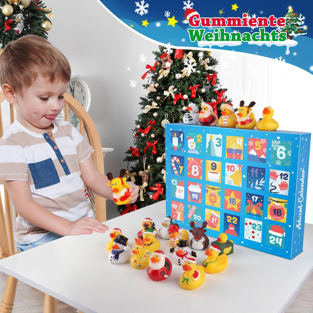Christmas 24 Days Countdown Kids Advent Calendar 2023 With 24 Rubber Ducks For Decoration, Christmas Party Favor Gifts For Boys,