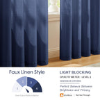 Melodieux Navy Semi Sheer Curtains 72 Inches Long For Bedroom, Living Room Linen Look Privacy Window Rod Pocket Sheer Drapes, 52