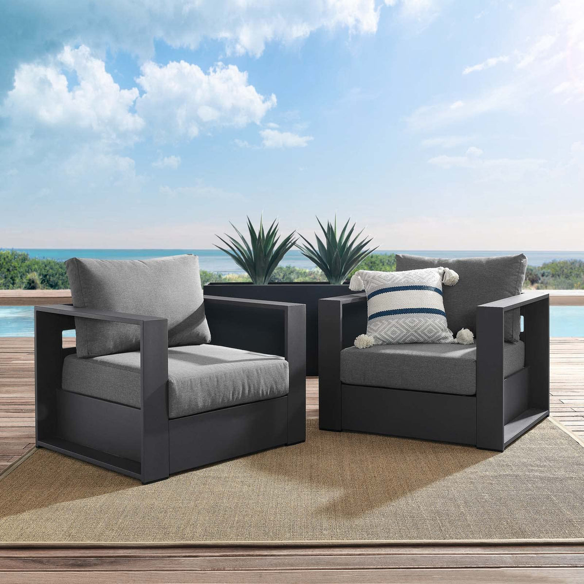 Modway Tahoe Aluminum 2-Piece Patio Set In Gray Charcoal