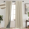 Koufall 52X100 Inches Long Light Tan Back Tab Linen Blackout Curtains For Living Room