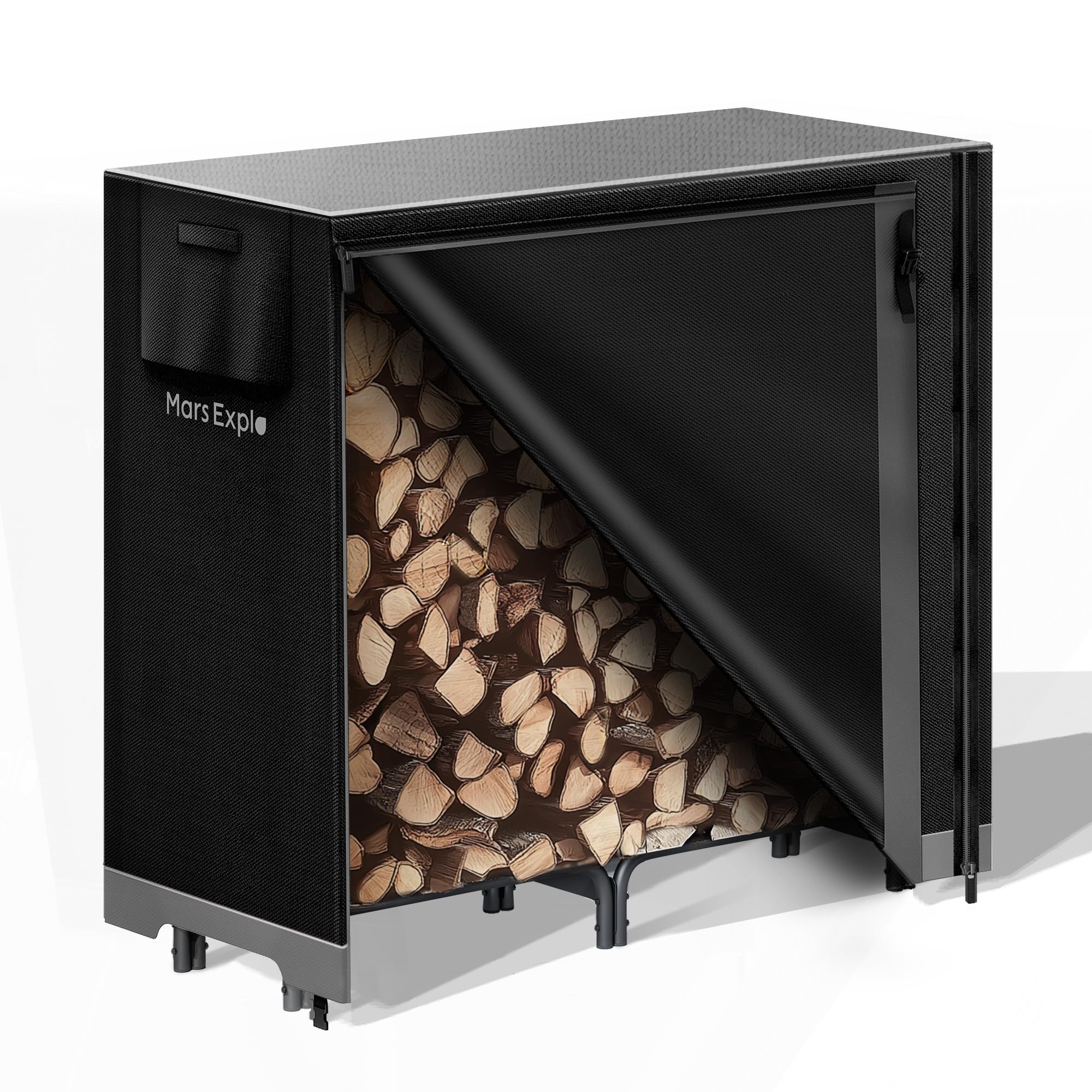 Mars Explo 4Ft Firewood Log Rack With Cover Outdoor, Heavy Duty Indoor Outdoor Firewood Storage Log Rack With Cover Combo Set Bl