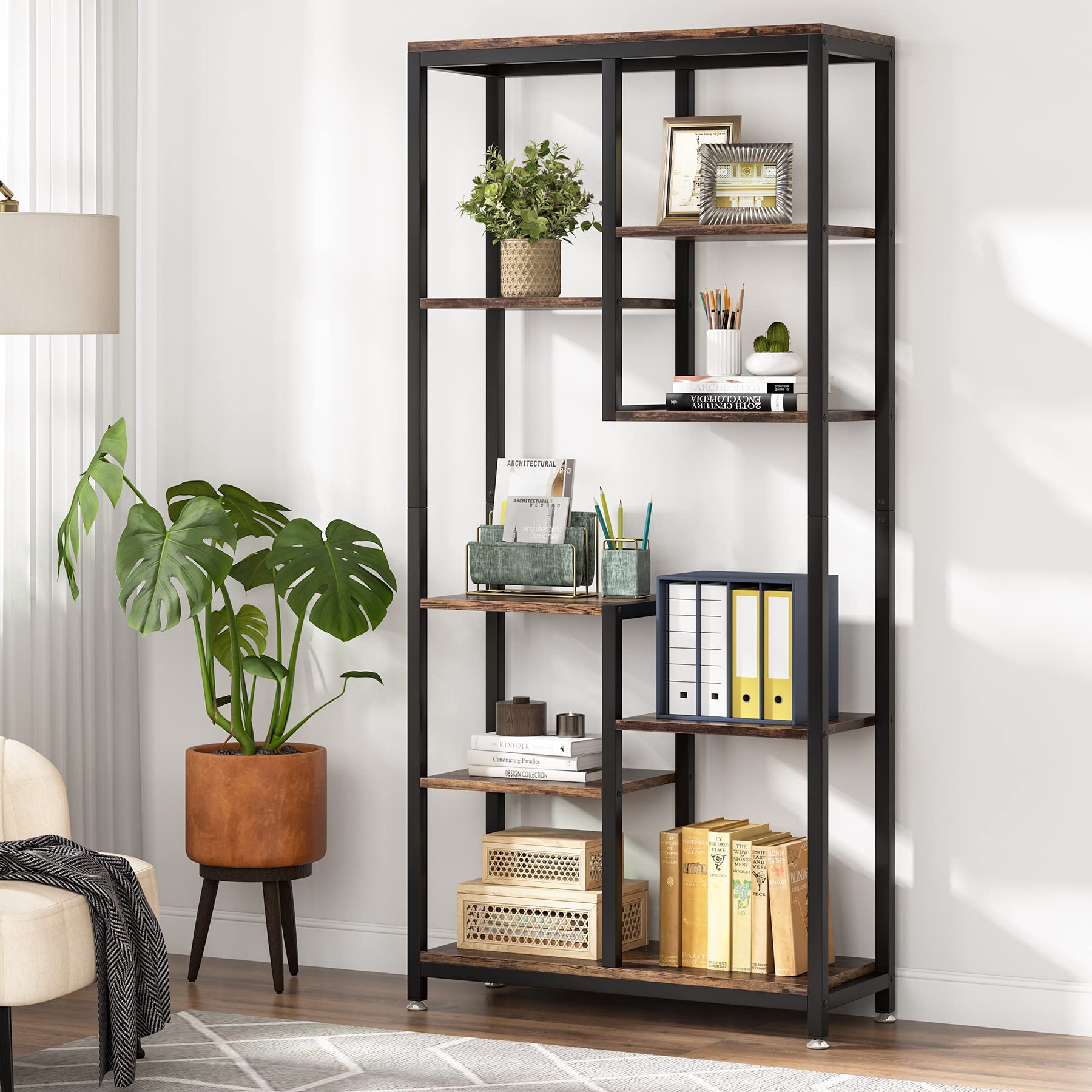 Tribesigns 6-Tier Tall Bookshelf Bookcase, Industrial 8-Shelf Open Bookcase Storage Display Book Shelves for Living Room, Home O