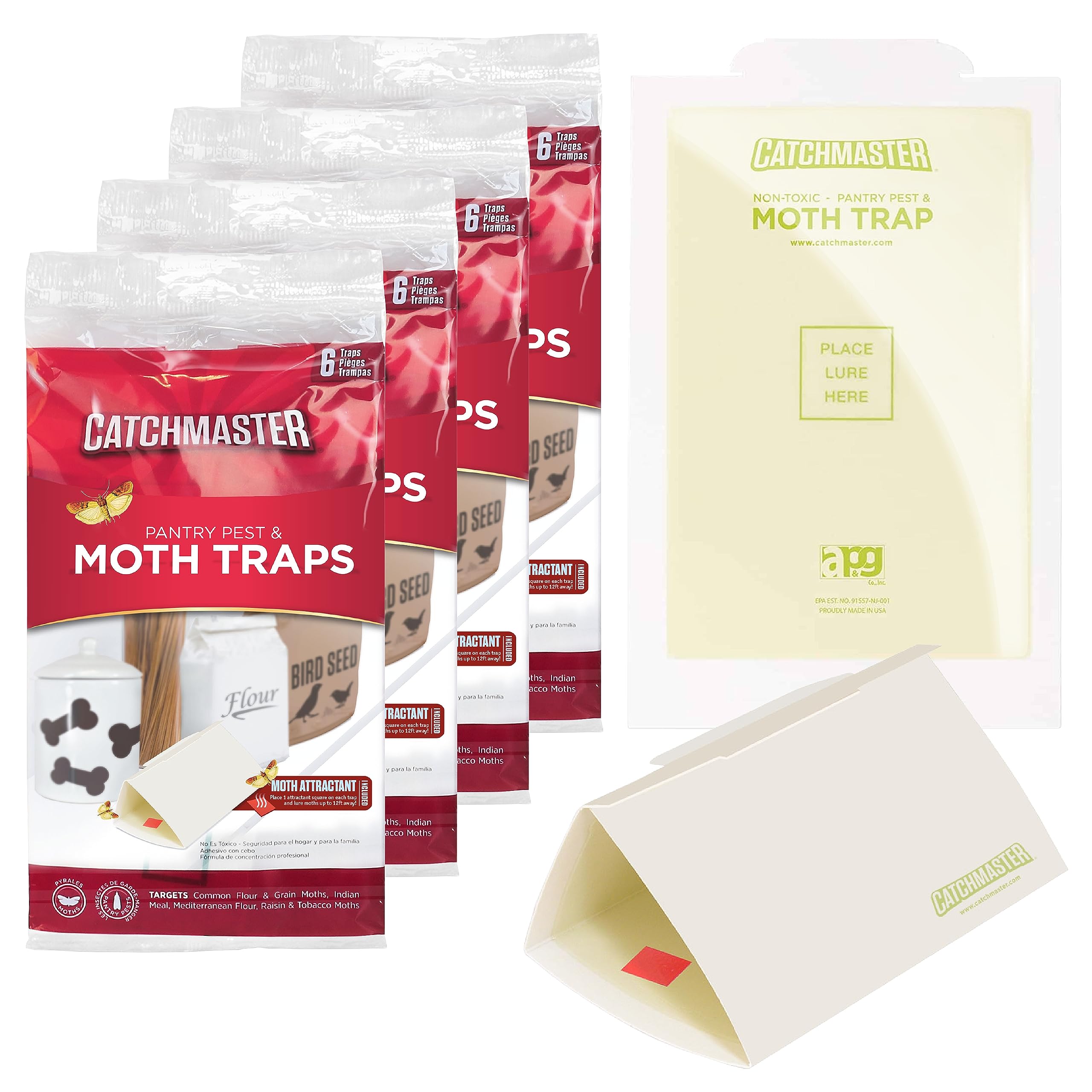 Catchmaster Pantry Pest & Moth Traps 24Pk, Bug Killer For Closet, Kitchen Storage, & Pantry, Sticky Moth Traps For House, Protec