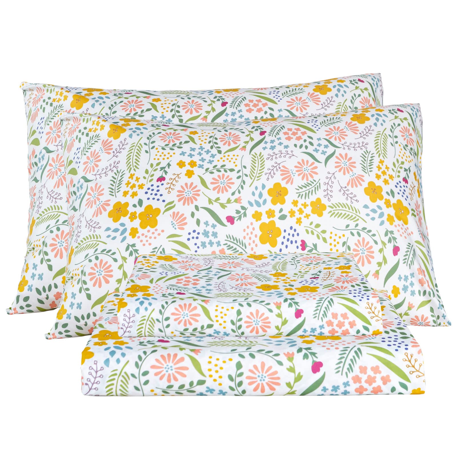 Bedlifes Queen Floral 4-Piece Sheet Set - Cooling Sheets Blend Rayon Derived from Bamboo,Soft & Breathable, Deep Pocket 16", Wrinkle Resistant - Vibrant Boho Floral Spring Design