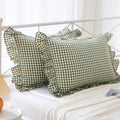 Mywinlle Green Plaid Ruffle King Size Pillow Shams 20''X36'',2 Pack Washed Cotton Farmhouse Pillowcases Pillow Covers