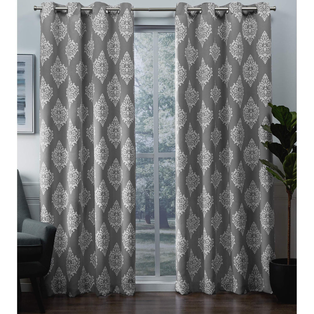Exclusive Home Medallion Room Darkening Blackout Grommet Top Curtain Panel Pair, 52''x108'', Silver