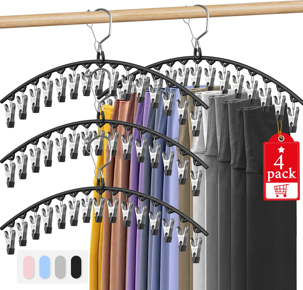 Upgrade Skirt Pants Hangers with Clips, Metal Legging Organizer for Closet with 15 Cilps Holds 60 Leggings/Shorts/Jeans/Skirts P