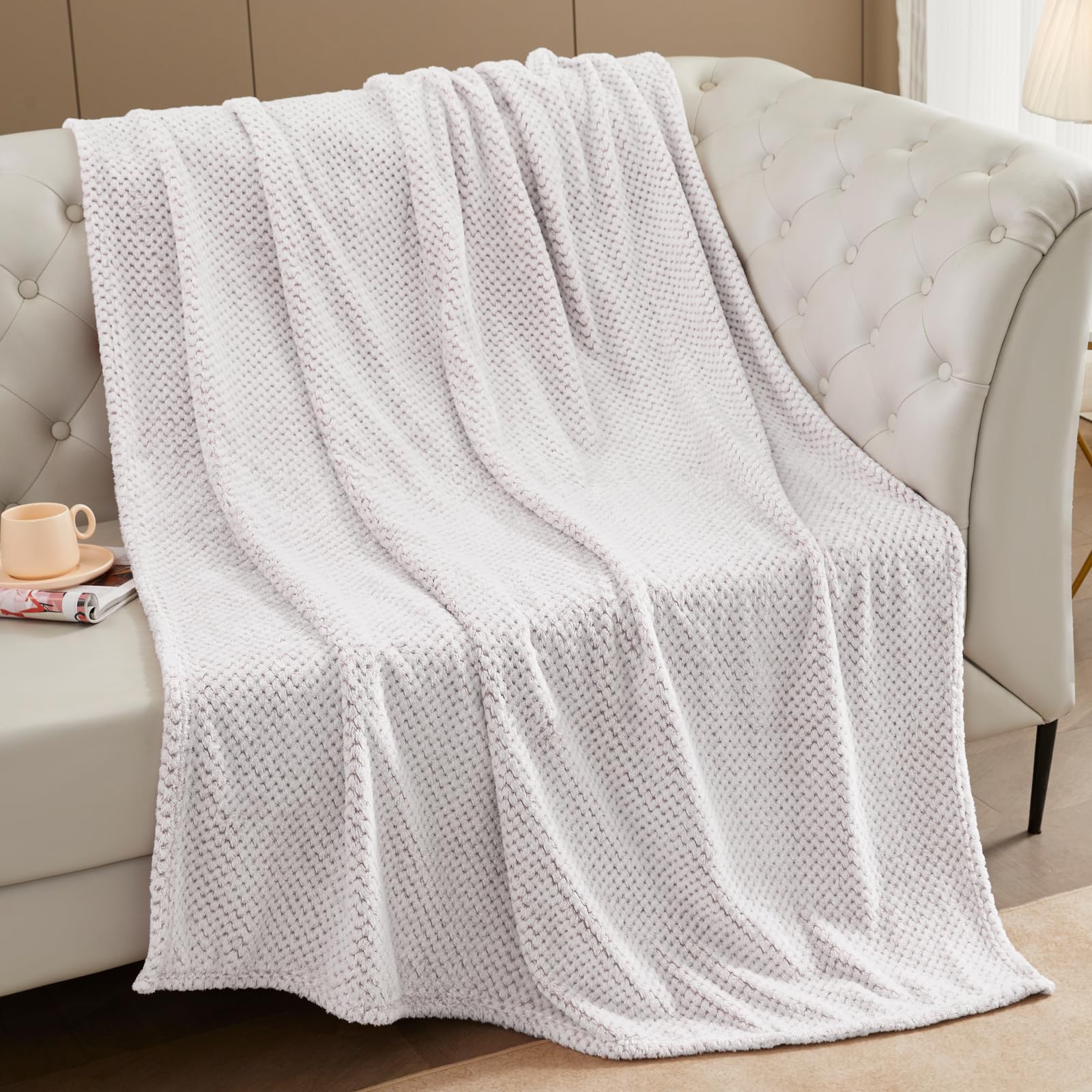 Exclusivo Mezcla Waffle Textured Mixed Light Grey Fleece Blanket, Super Soft And Warm 50X70 Inches Throw Blanket For Couch, Cozy